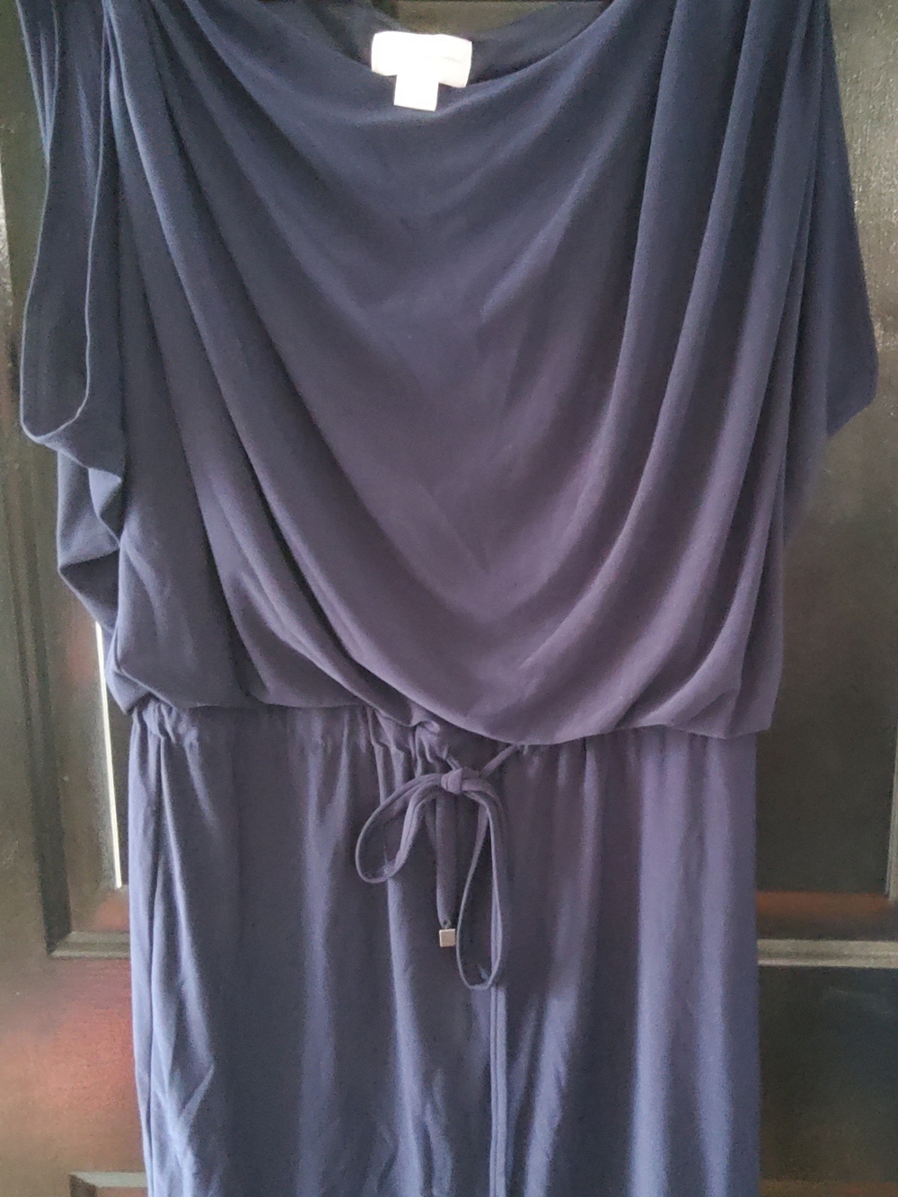 Jessica Simpson Navy Draped Midi Dress with Waist Tie